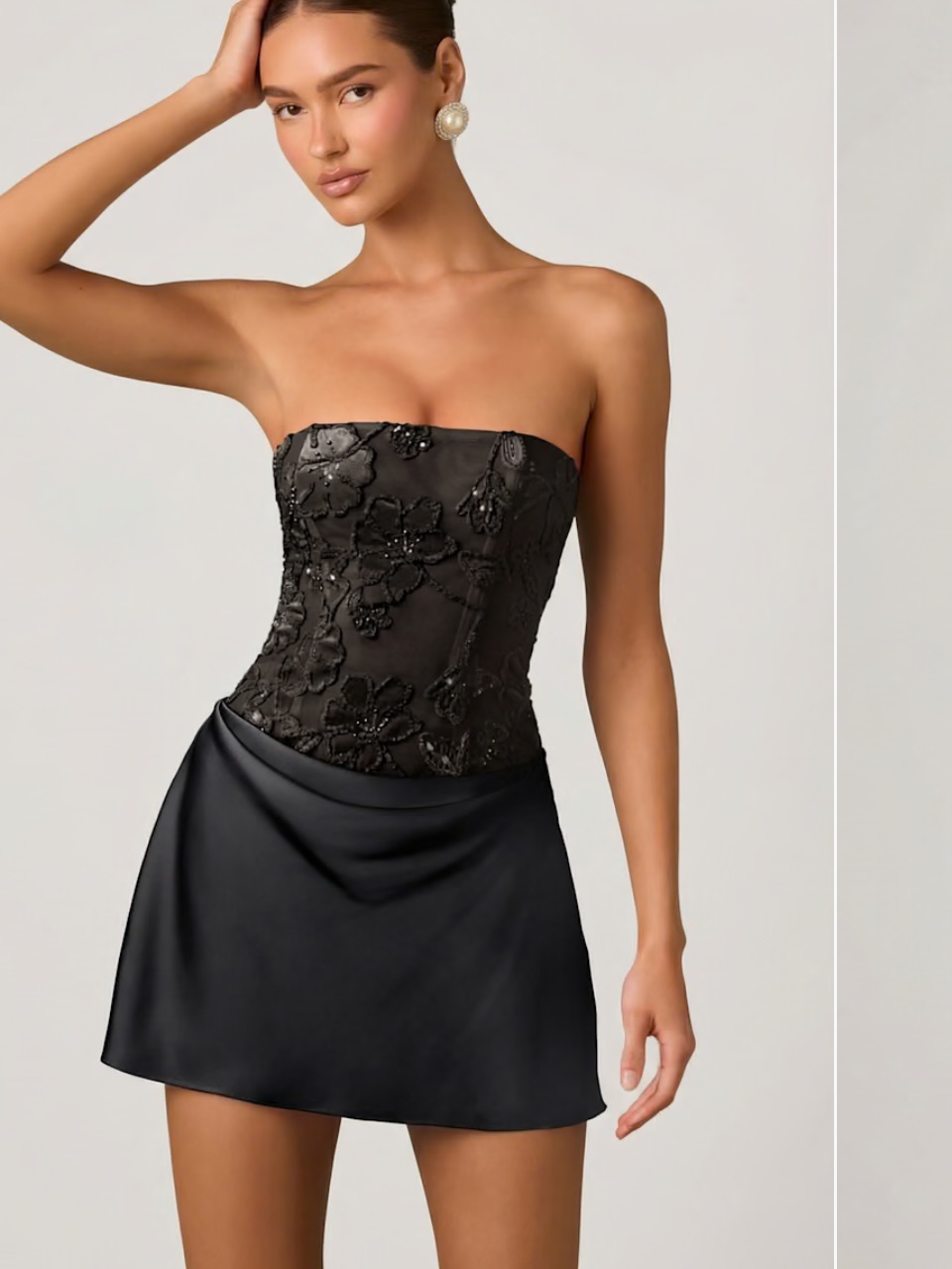Oh Polly Black Strapless Embroidered Bustier Mini Dress